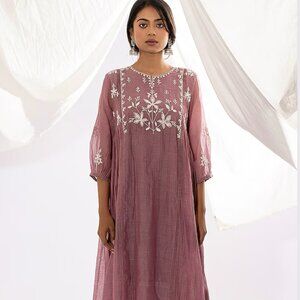 NEW Pants and Pajamas - Lilac Chanderi Mul Embroidered Kurta Set